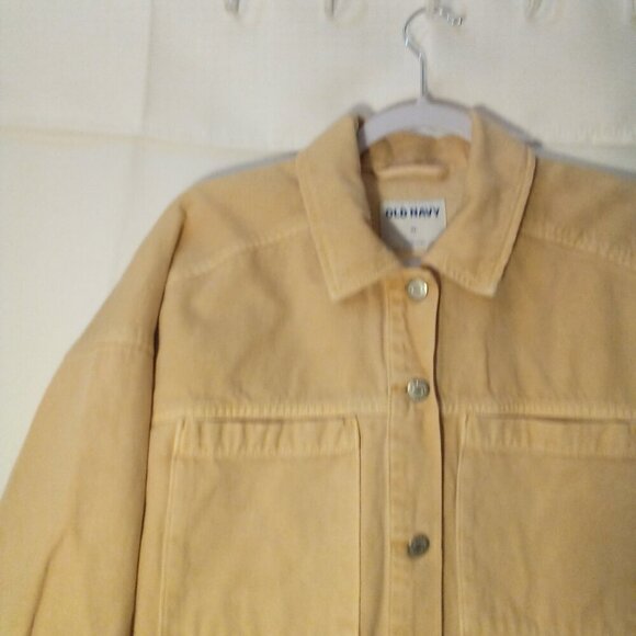 Old Navy Denim Jacket Women XL Button Up Long Sleeve Pockets Peach Orange - Picture 4 of 16